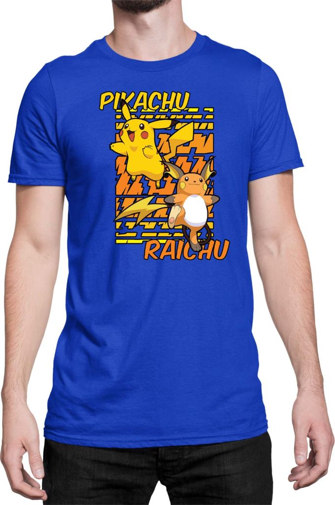Herren T-Shirt Japan Anime Manga Pokemon Pikachu 01 Pikachu Light, Man L / Blau