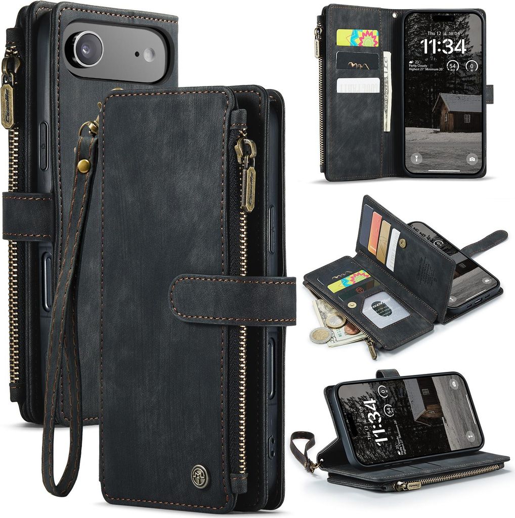 iPhone Air Hülle - CaseMe C30 Klapphülle mit Brieftasche - Schwarz