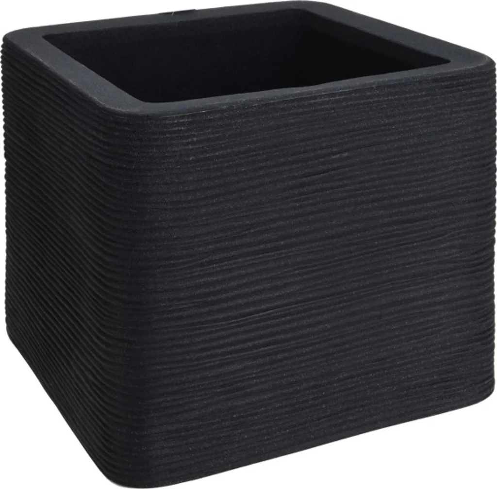 Pot de fleurs carré strié anthracite 40x34 cm - Jardinière robuste