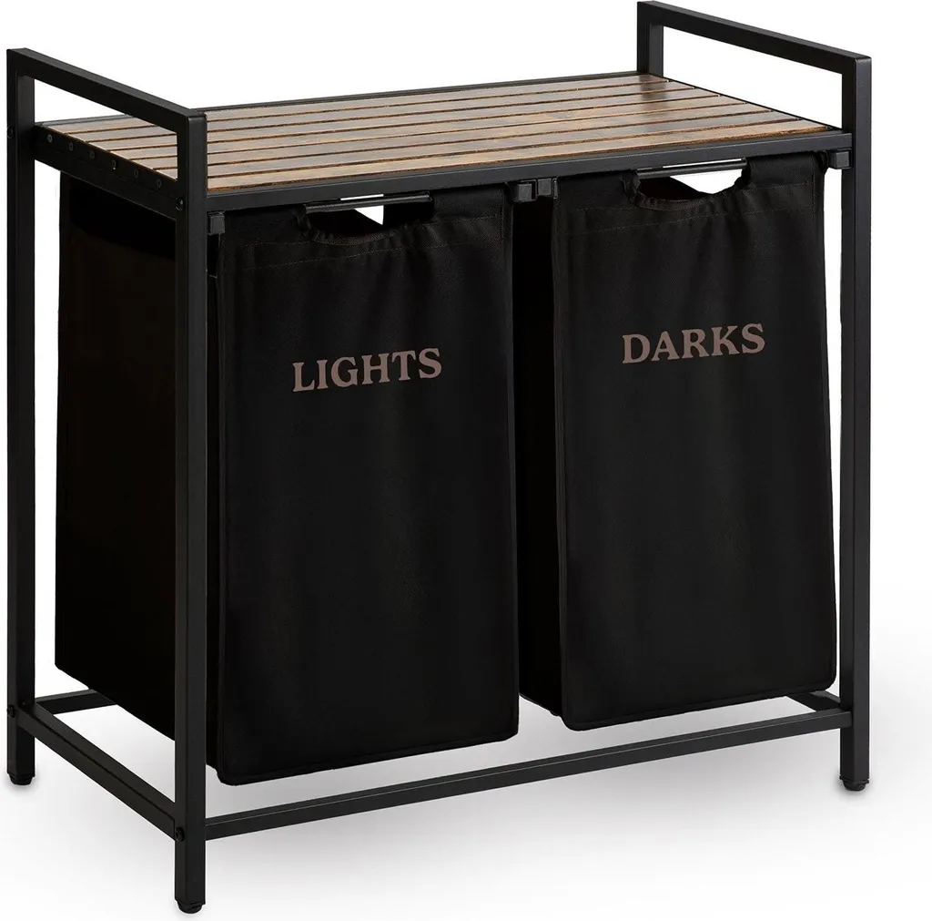 Panier à linge 2 compartiments 80L Massido châssis robuste design noir - 2
