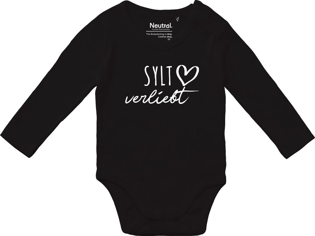 Huuraa Baby Body Sylt verliebt 62 Black Baumwolle Fairtrade Langarmbody Geschenkidee