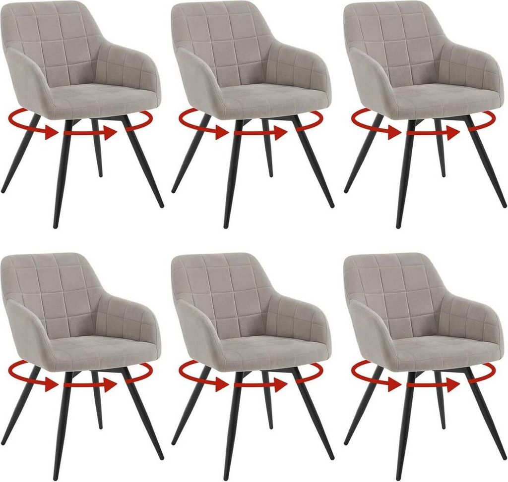 WOLTU Esszimmerstuhl, gepolstert, ergonomisch, drehbar, mit Metallbeinen, Samt : Hellgrau 6 Farbe: Hellgrau Stückzahl: 6