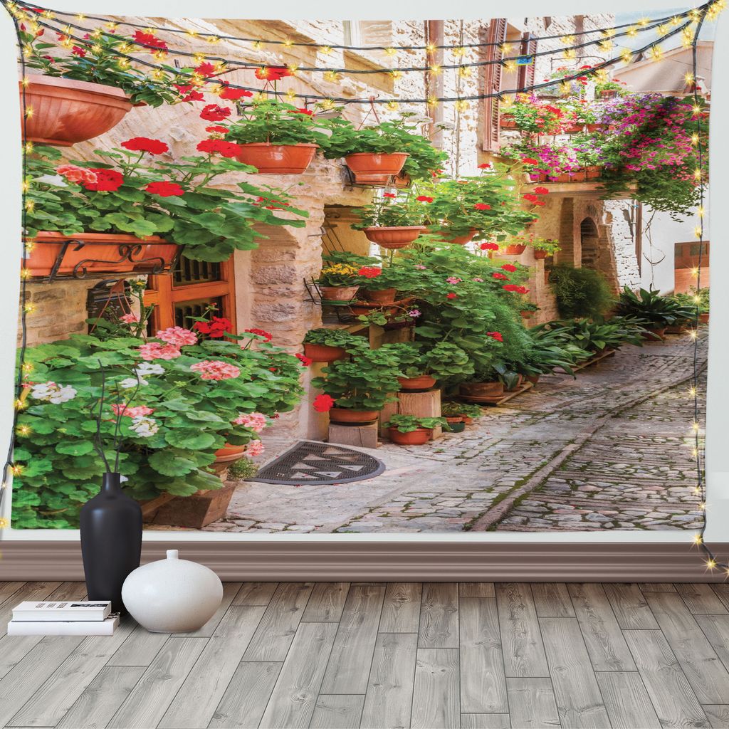 ABAKUHAUS Bunt Wandteppich, Kleine mittelalterliche Stadt, Wohnzimmer Schlafzimmer Heim Seidiges Satin Wandteppich, 200 x 150 cm, Mehrfarbig
