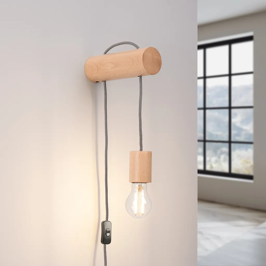 Applique NIMBI E27 Sollux: Design Minimal in Legno 55cm con Switch - 2