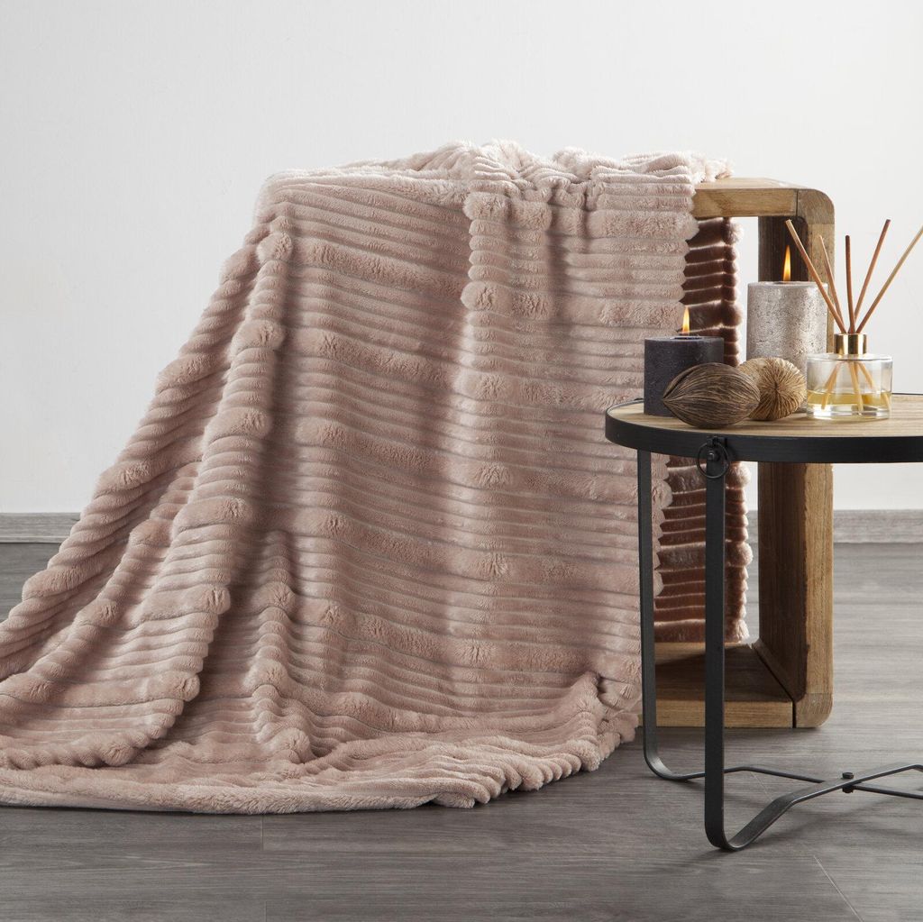 EUROFIRANY | Kuscheldecke - Wohndecke - 200 x 220 cm Decke - hellrosa - kuschelig weich