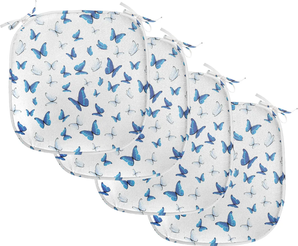 Lot de 4 Coussins de Chaise Papillon 40x40 cm - Galettes de Chaise Noires