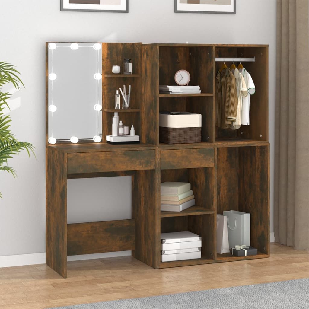 Cloris Designermöbel LED-Schminktisch mit Schränken Räuchereiche Holzwerkstoff 2024 Neu