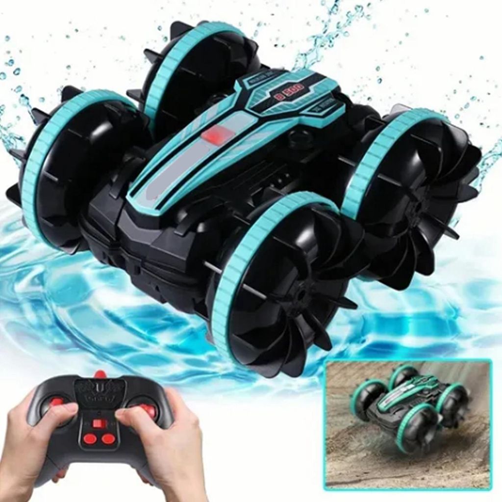 RC Stunt Car Double Sided Tumbling Rotating 2.4GHz Waterproof USB Rechargeable Kids Amphibious RC Car Toy 3.7V Blue