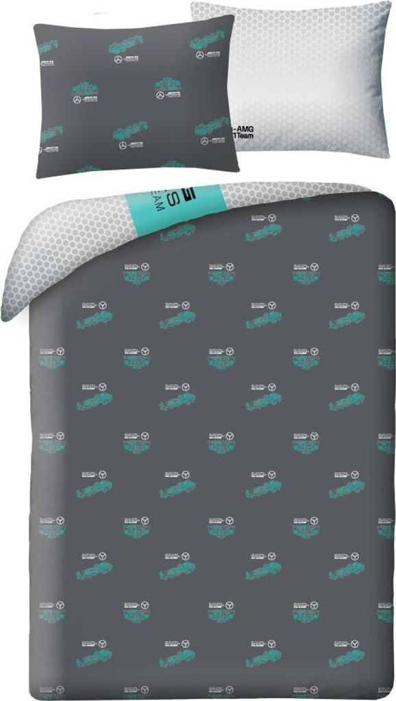 Mercedes AMG Petronas Bettwäsche-Set Einzelbett – Wendbar, Skyline-Design, 100% Baumwolle