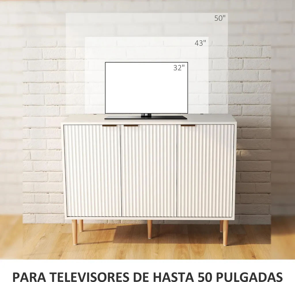 Buffet Gain de Place Blanc avec Tablette Modulable et 3 Portes