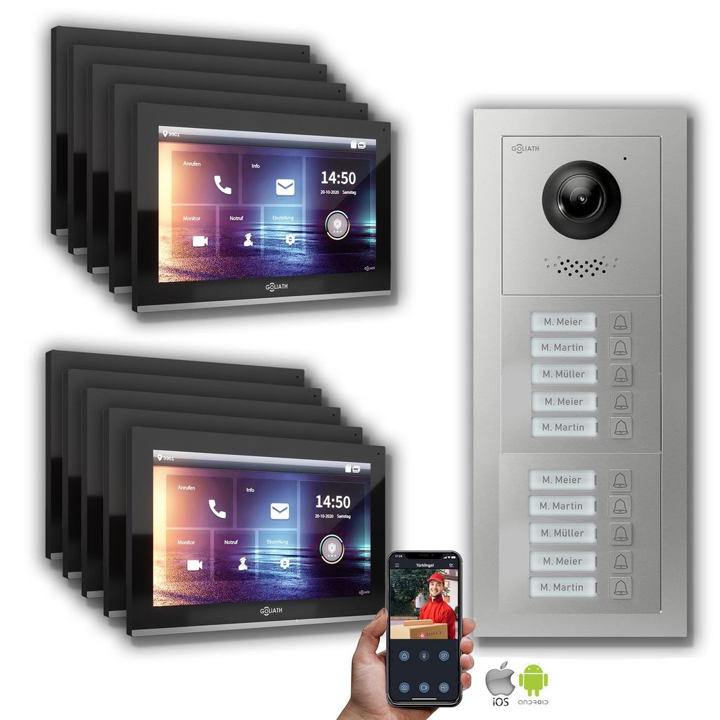 Goliath IP Video Türsprechanlage: 10-Zoll 10 Familienhaus, Smartphone-App, Silber : 10 Zoll Schwarz : Aufputz Dose Monitor Farbe: 10 Zoll Schwarz ...