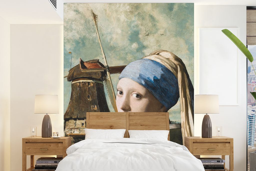 MuchoWow Fototapete für Wohnzimmer oder Schlafzimmer Wandtapete Vinyl Motivtapete Das Mädchen mit dem Perlenohrring - Johannes Vermeer - Mühle...