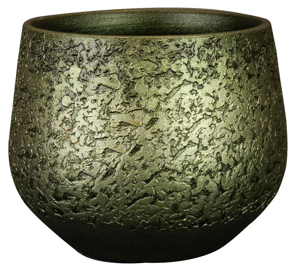 Steege Pflanzgefäß/Blumentopf – Keramik – metallisch dunkelgrün/goldener Akzent – D16/H13 cm