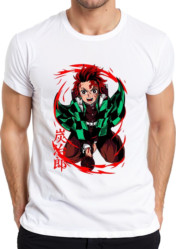 Tanjiro Kimetsu no Yaiba Sonnenatem Hinokami Anime Geschenk Herren T-Shirt, Weiß, XXL