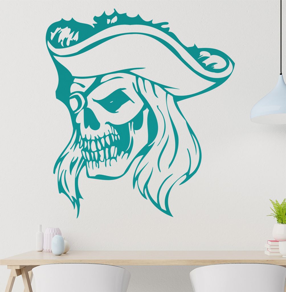 Piraten Schädel Wandtattoo in 6 Größen - Wandaufkleber Wall Sticker - Dekoration, Küche, Wohnzimmer, Schlafzimmer, Badezimmer