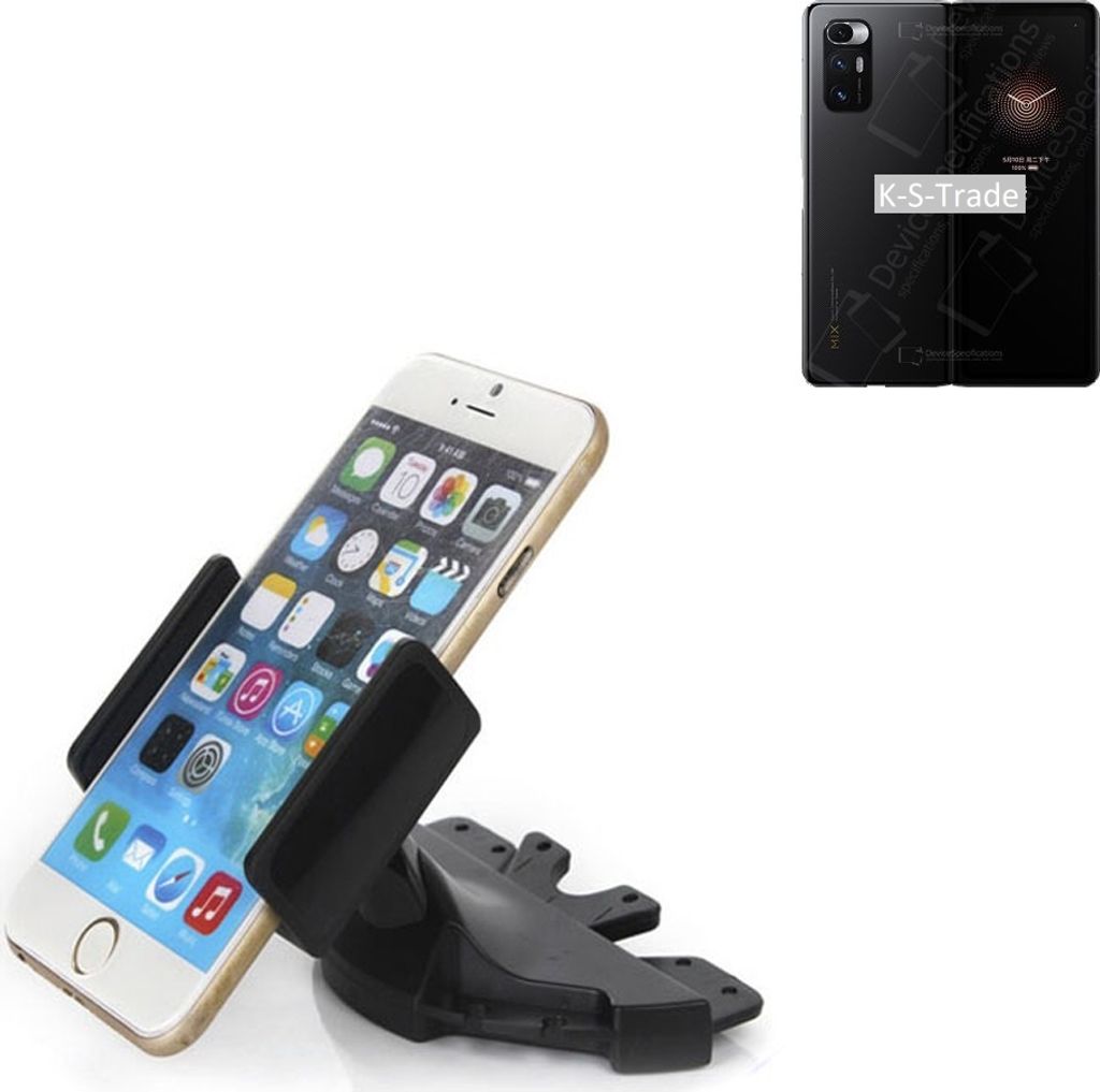 K-S-Trade CD Schlitz Halterung kompatibel mit Xiaomi Mi MIX Fold Autohalterung KFZ-Halter Radio Handy Halterung 360° drehbar schwarz