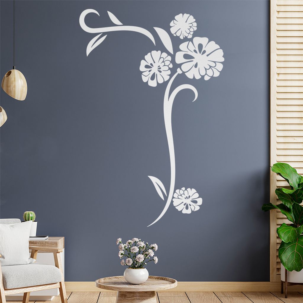 Blume - Linien Wandtattoo in 6 Größen - Wandaufkleber Wall Sticker - Dekoration, Küche, Wohnzimmer, Schlafzimmer, Badezimmer
