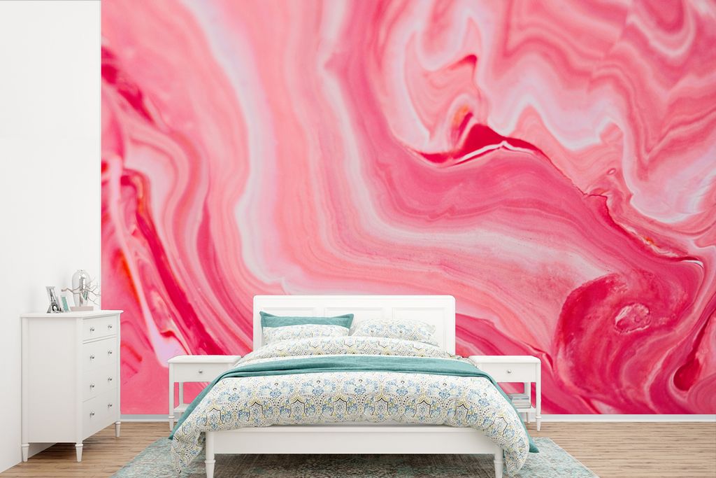 MuchoWow Fototapete für Wohnzimmer oder Schlafzimmer Wandtapete Vinyl Motivtapete Marmor - Achat - Rosa - 600x400 cm - Vinyltapeten