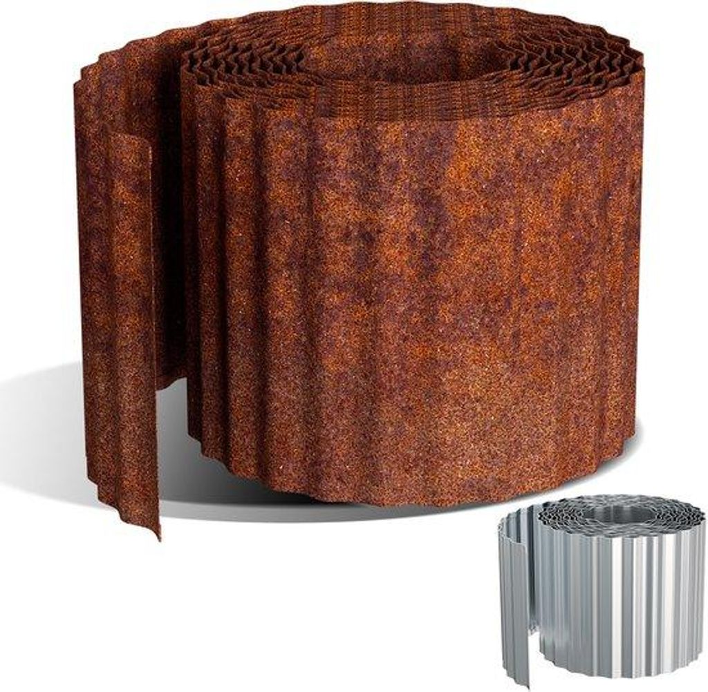 Gegalvaniseerde Stahl-Tuineinfassung 45m x 15 cm, Flexible Rasenrand 0,3 mm, Silberfarbene Borderabschottung für Garten und Beet roströtlich