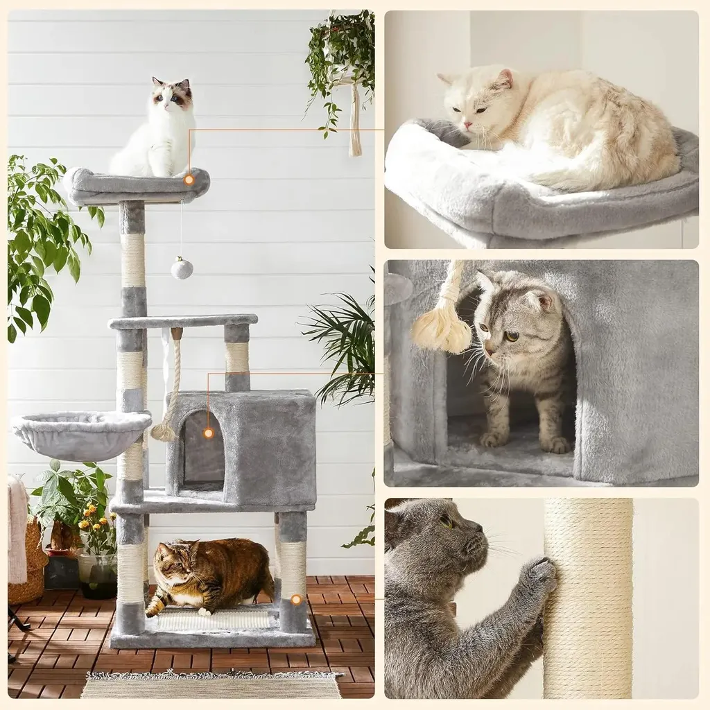 Arbre à chat 5 niveaux gris avec structure renforcée haute qualité - 3