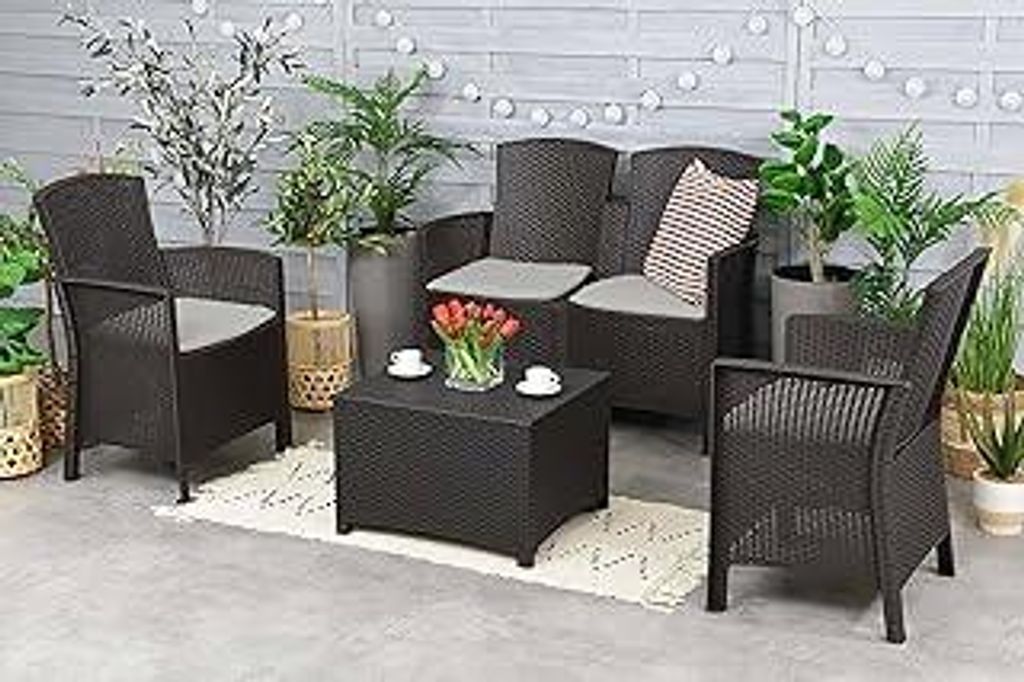 Dmora - Lounge-Set für den Außenbereich Urano, Gartenmöbel-Set mit Kissen, Lounge-Set für den Innenbereich in Rattan-Optik, 100% Italy, Anthrazit