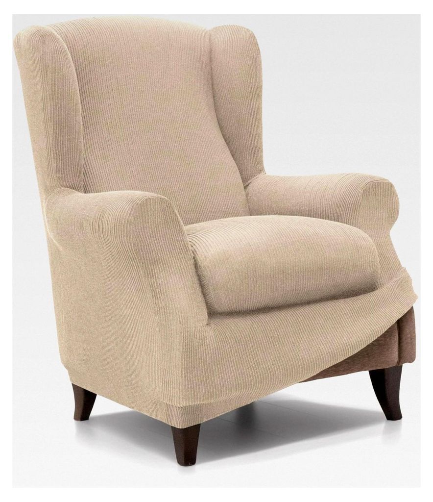 Elastischer Ohrensesselbezug von 70 bis 100 cm | Beige | Verstellbarer Ohrensesselbezug | Jacquard-Stoff und Baumwolle