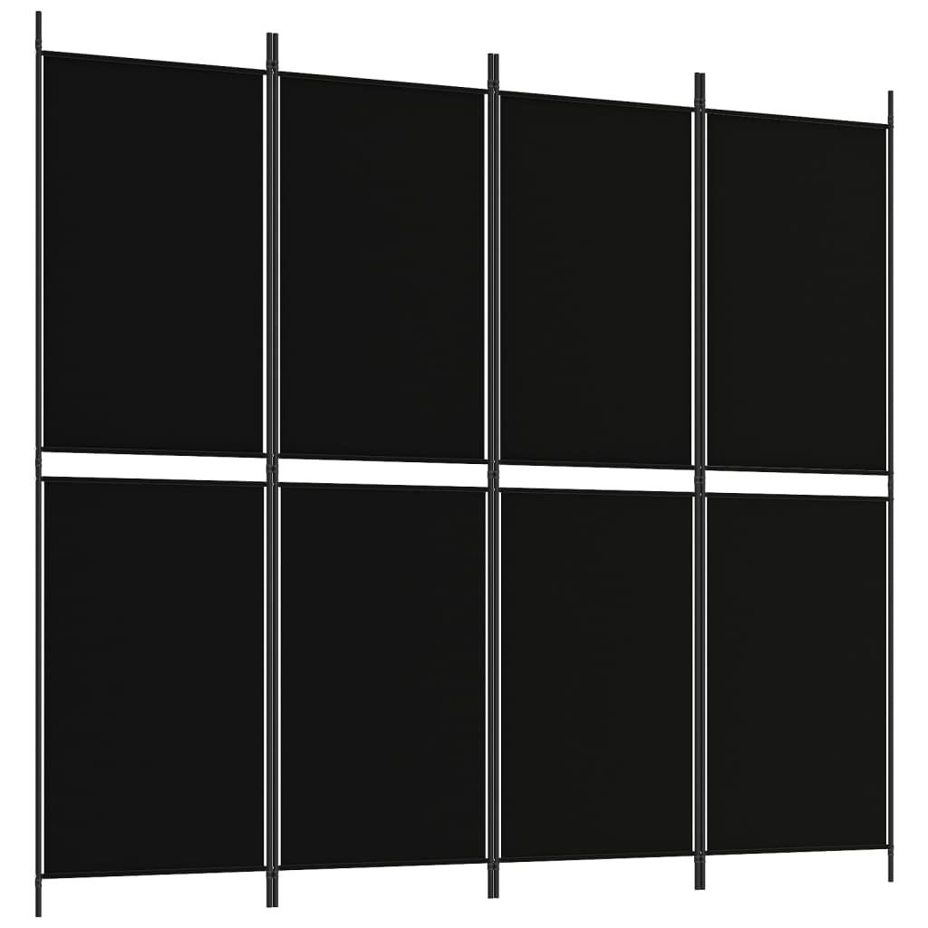 4-tlg. Paravent Schwarz 200x180 cm Stoff