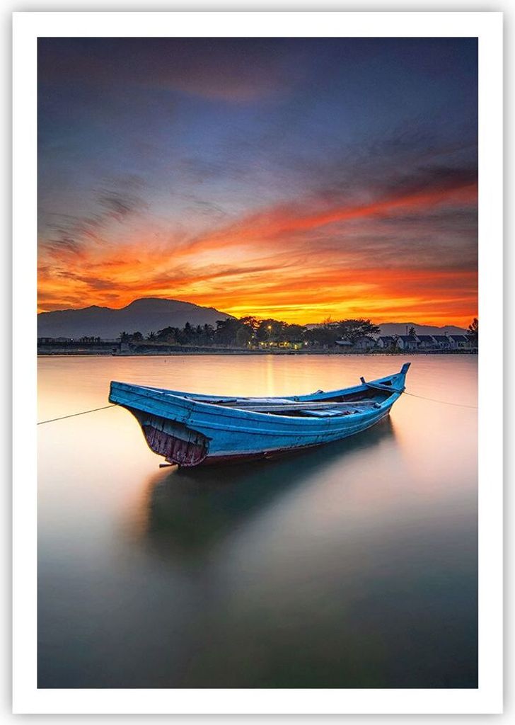Poster - Poster ohne Rahmen - Westen Sonne Boot - 70x100 cm - Wand Bild - Wanddeko - Wandbilder - Kunstposter - Wandposter - Bilder - Kunstdruck - ...