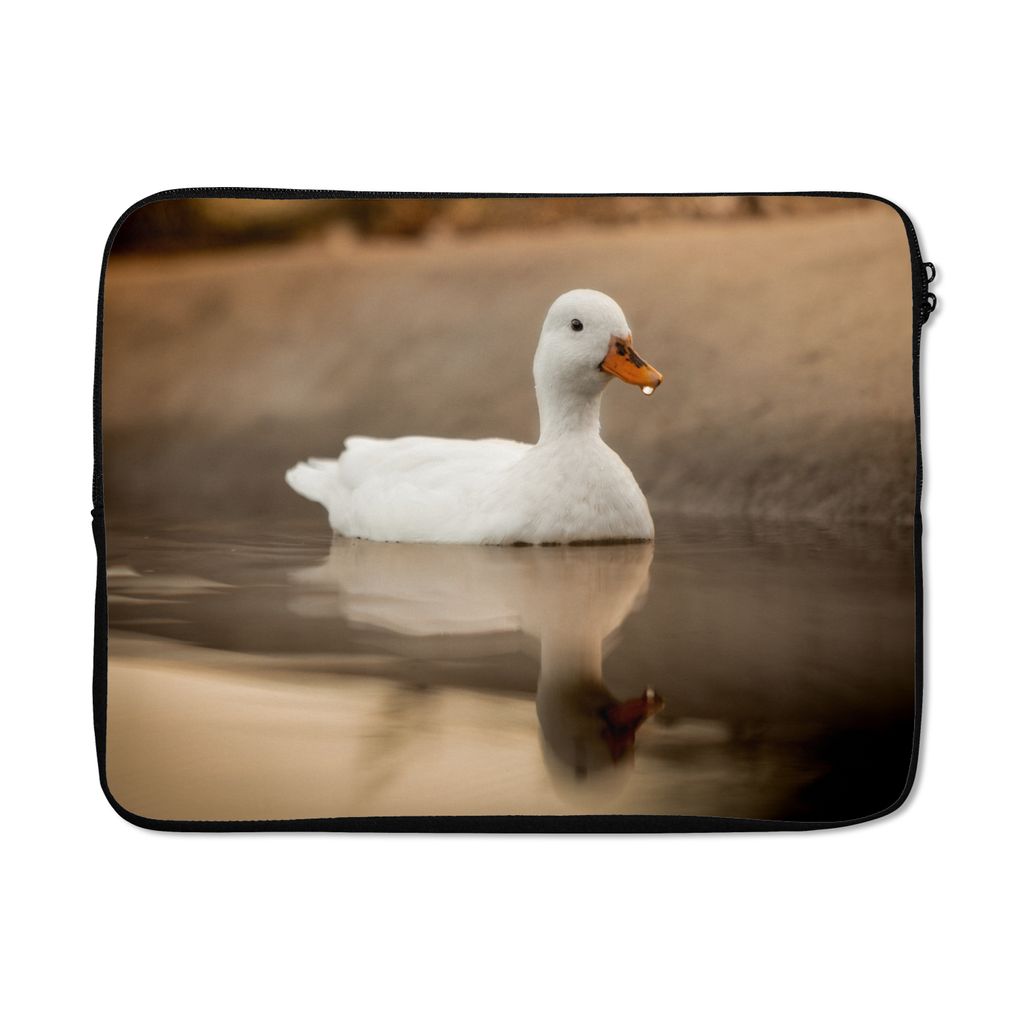 MuchoWow Laptop Hülle 17 Zoll Laptoptasche Ente - Vogel - Wasser - Weiß - Zipper - Schutzabdeckung