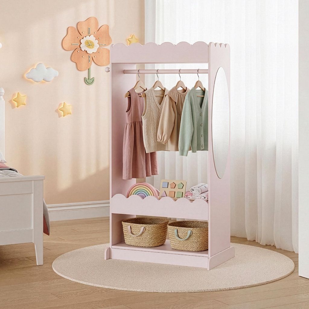 Kindergarderobe 'Vestnes' mit Spiegel und 3 Haken 120 x 63 x 38 cm Baumwolle Candy