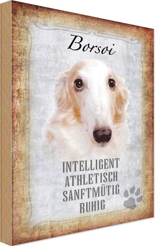 vianmo Holzschild 18x12 cm Borsoi Hund athletisch