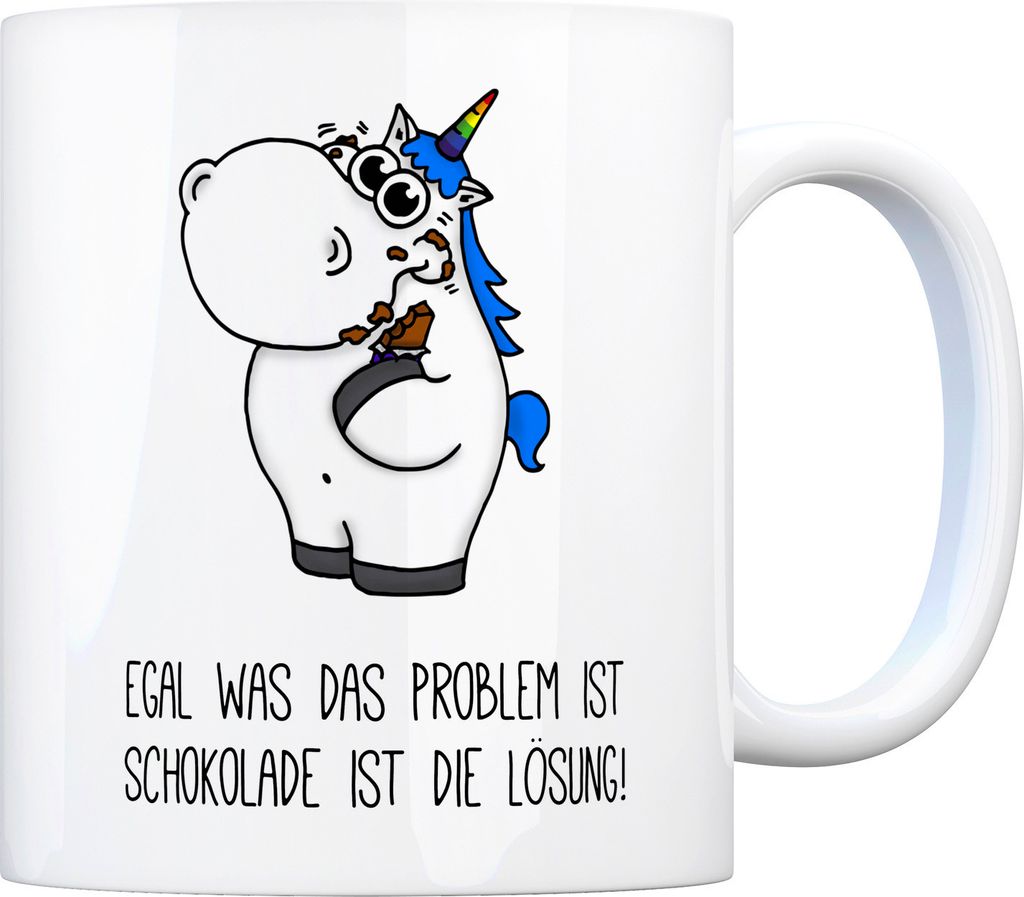 Honeycorns Kaffeebecher mit Einhorn Motiv und Spruch: Egal was das Problem ist