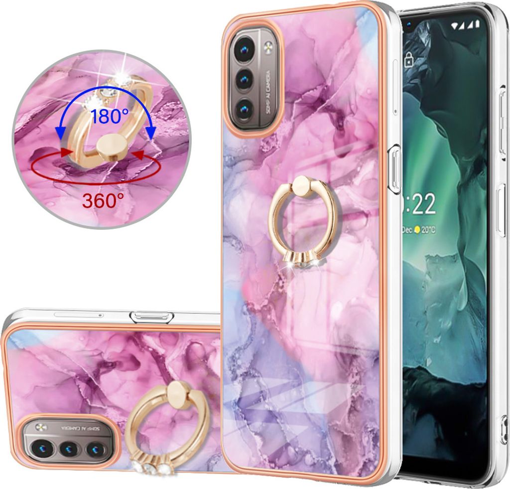 Nokia G21 G11 Hülle, Muster TPU Silikon Stoßdämpfer Bumper Schutzhülle mit Ring Ständer für Nokia G21 G11 Pink