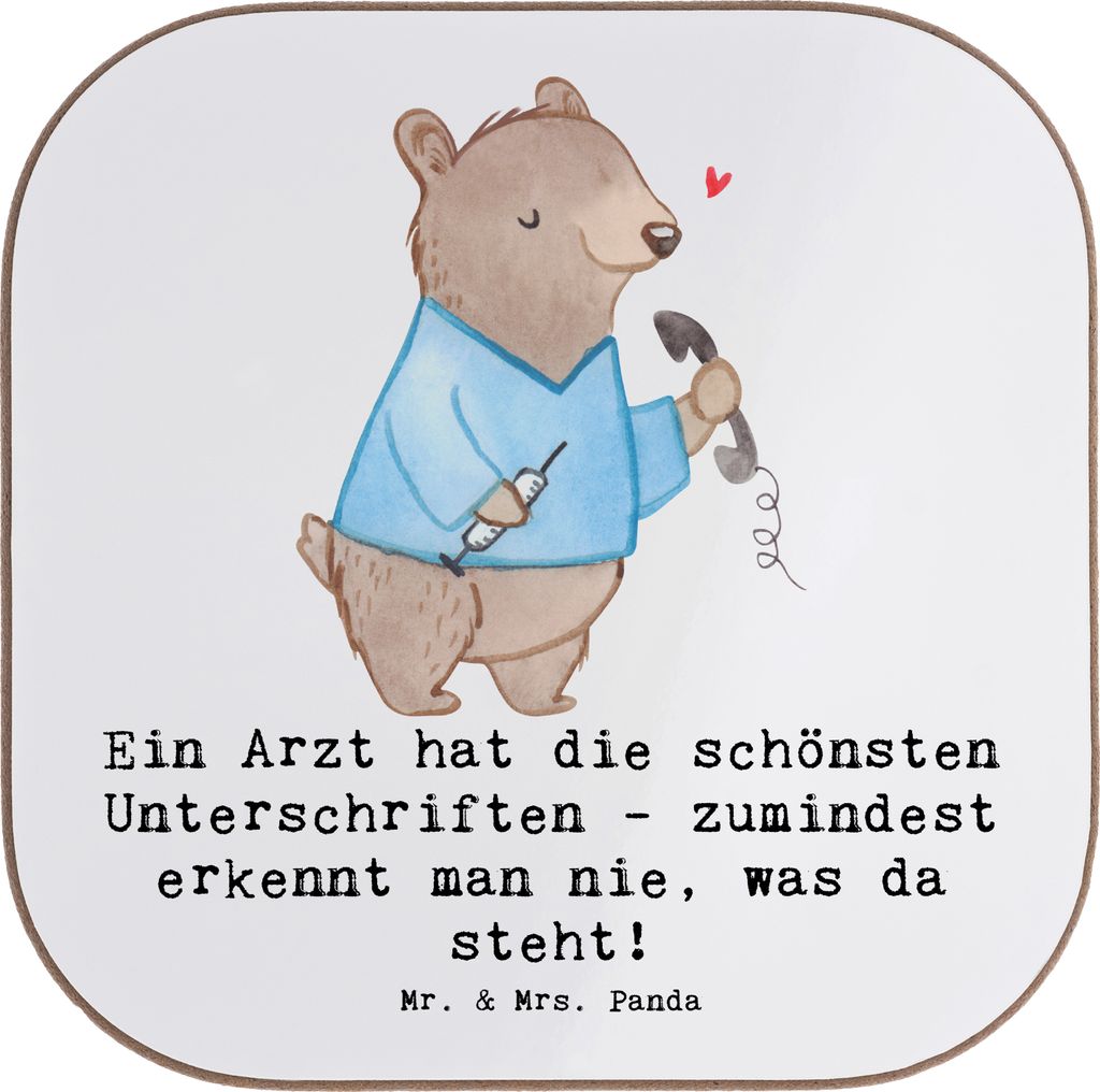 Mr. & Mrs. Panda Untersetzer Glas Arzt Unterschrift - Weiß - Geschenk, Coaster, Tassenuntersetzer, Flaschenuntersetzer, Arztpraxis, Berufe, Ärzte...