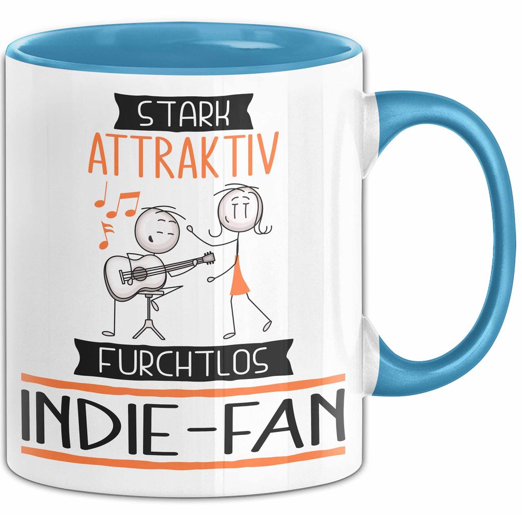 Indie-Fan Tasse Geschenk Becher Stark Attraktiv Furchtlos Indie-Fan Lustige Geschenkidee (Blau)