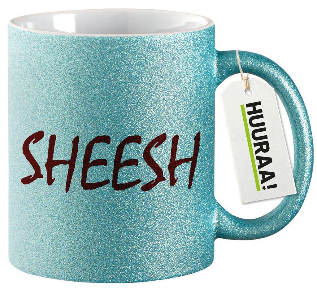 Huuraa Glitzertasse Sheesh Jugendwort 330ml Blau Keramik Kaffeebecher Geschenkidee