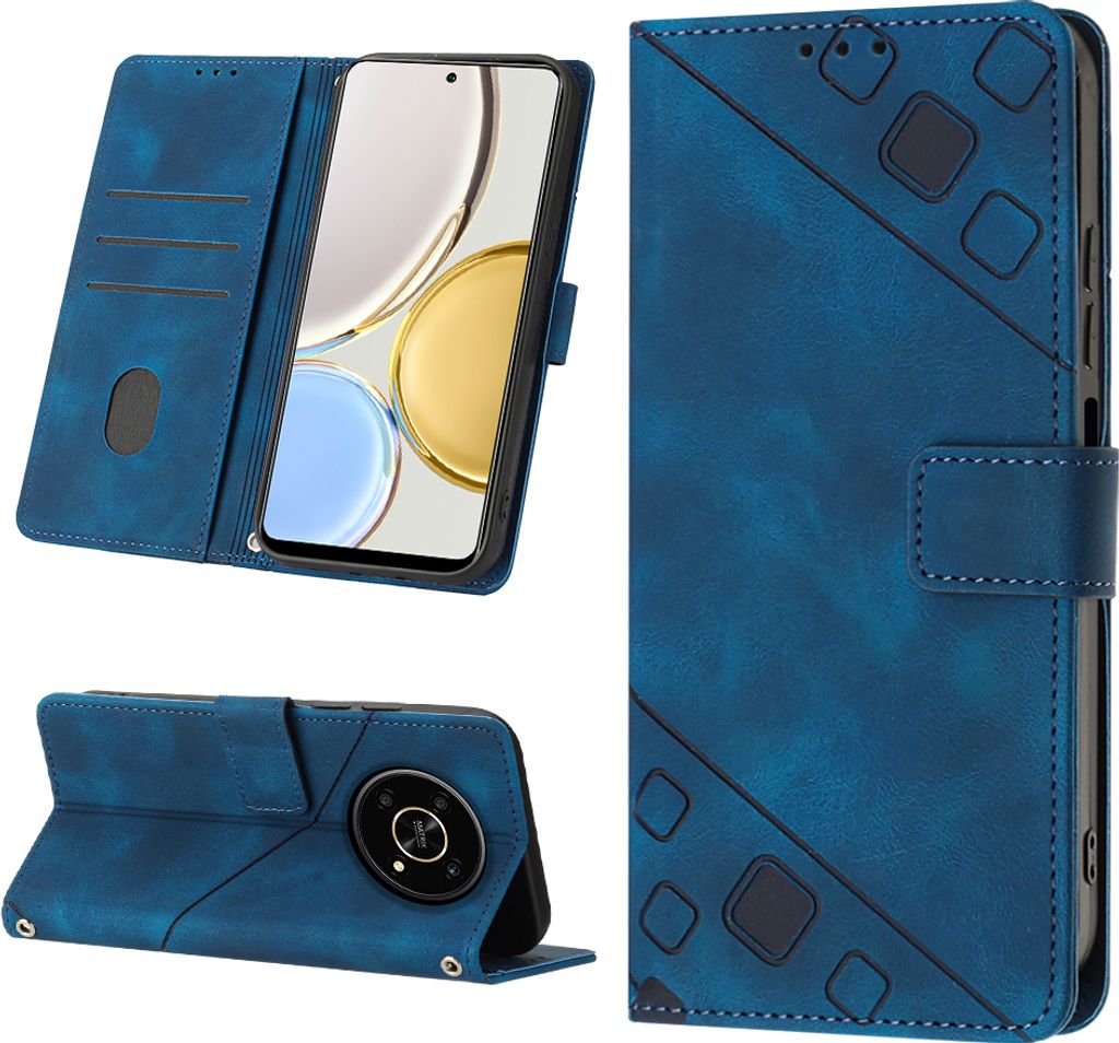 Hülle für Honor X9 /Honor X30 /Honor 40 GT/Magic 4 Lite Prägung Flip Leder Brieftasche Schutzhülle mit Ständer Blau