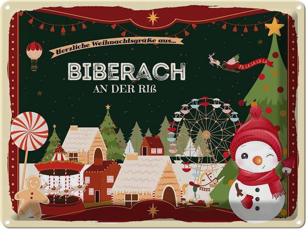 vianmo Blechschild 30x40 cm Weihnachtsgrüße aus Biberach an der Riß Weihnachten