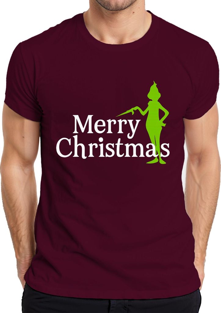 Merry Christmas grüne Silhouette weihnachtlich lustig Grinch Herren T-Shirt, Burgundy, L
