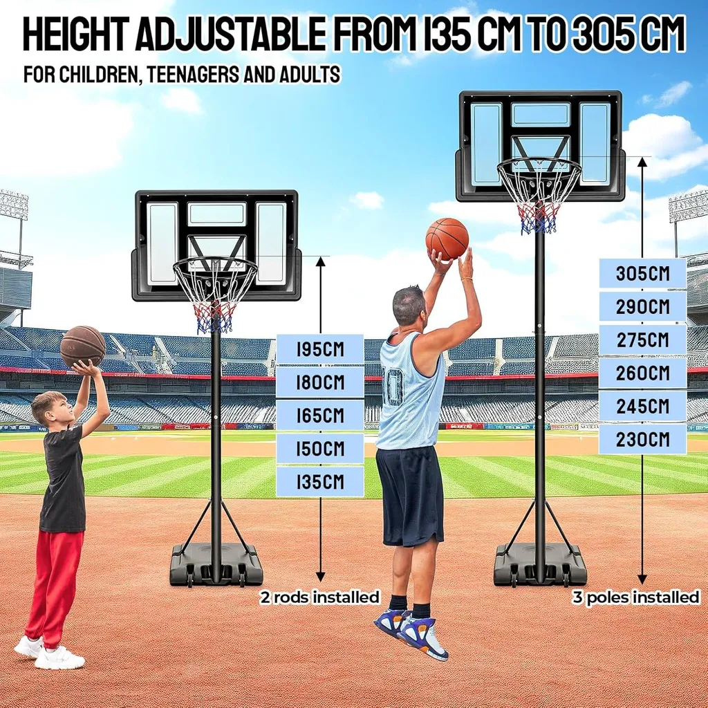 Panier de basket avec panneau large 110cm et socle stable à roulettes - 2