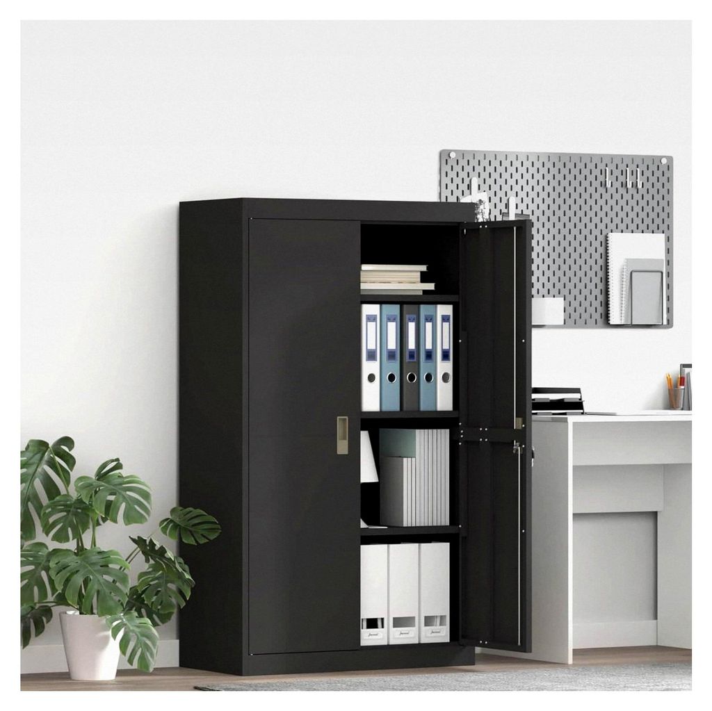 Moderner Metallschrank - Schwarz - Kaltgewalzter Stahl - Abschließbare Türen - Büro- und Home-Office-Schränke, Unterschränke