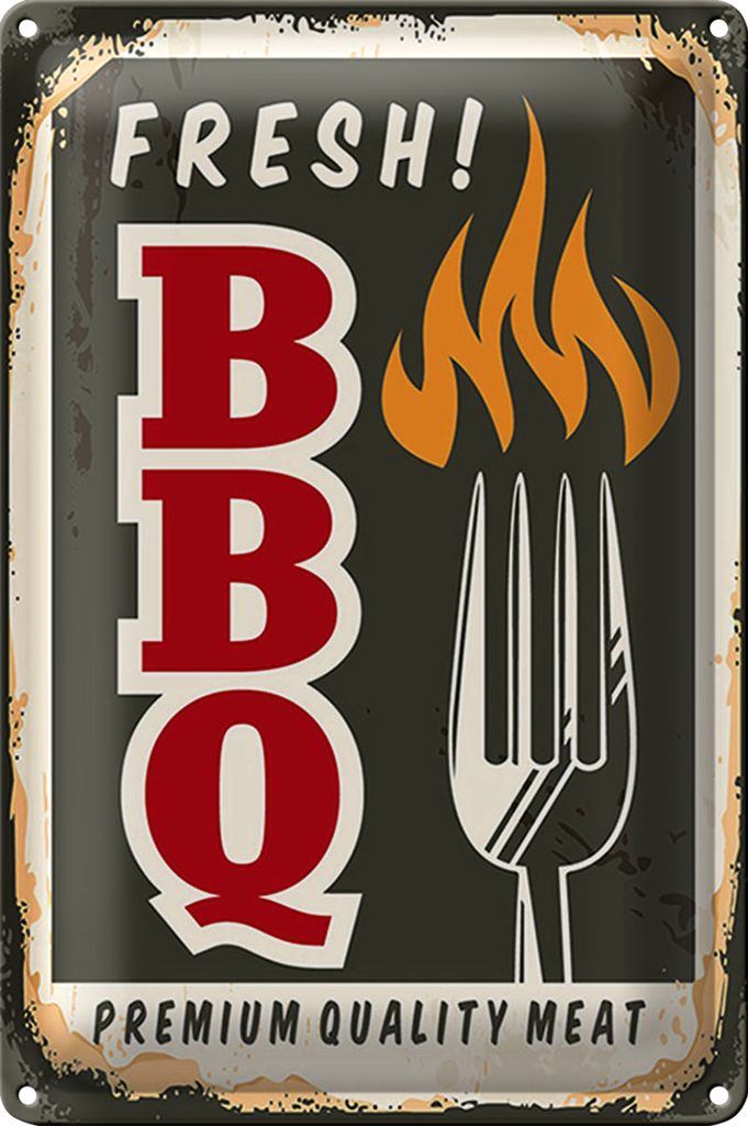 Blechschild Retro 20x30cm fresh BBQ Premium Quality meat