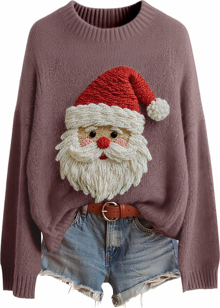 ASKSA Damen Weihnachtspullover,Strickpullover Rundhals Pulli Sweater Herbst Winter Warm Strickpulli Weihnachtspulli (D-Violett,XXL)