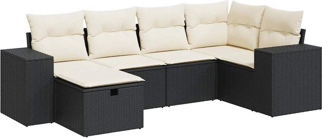 6-tlg. Garten-Sofagarnitur mit Kissen Schwarz Poly Rattan