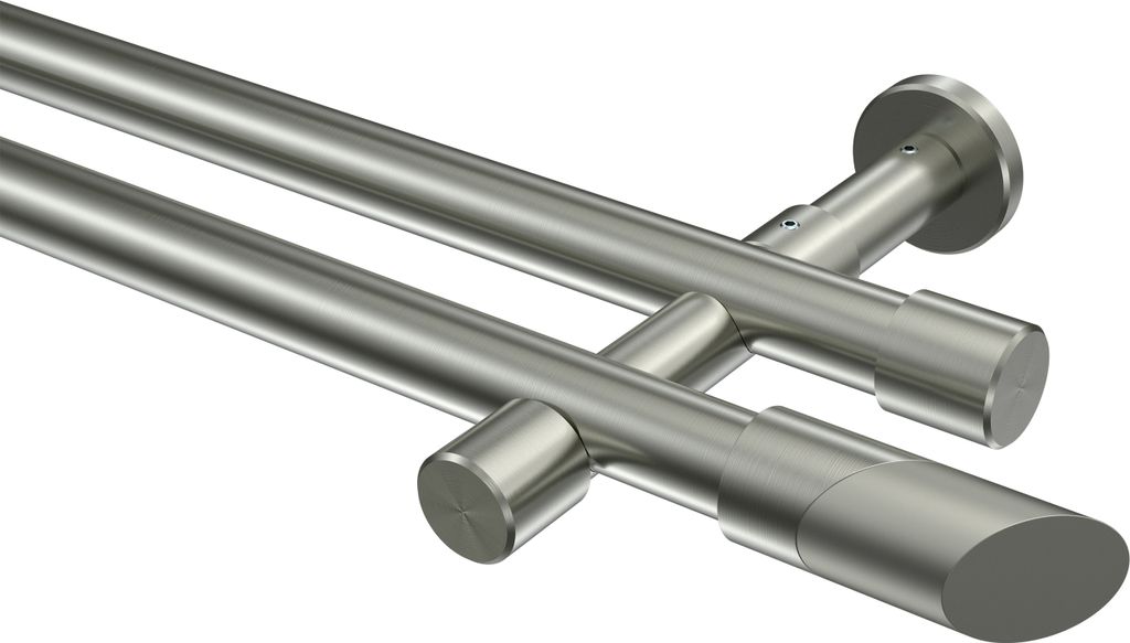 Interdeco Gardinenstange / Vorhangstange Edelstahl-Optik, Typ Prestige Verano (Schräge Bicolor) ohne Ringe, 20 mm Ø 2-läufig, 400 cm
