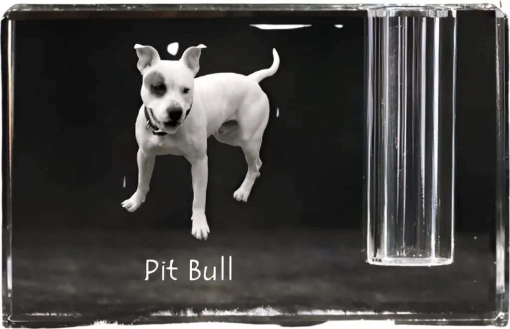Porte-crayons Pitbull Art-Dog en cristal avec photo de chien gravée