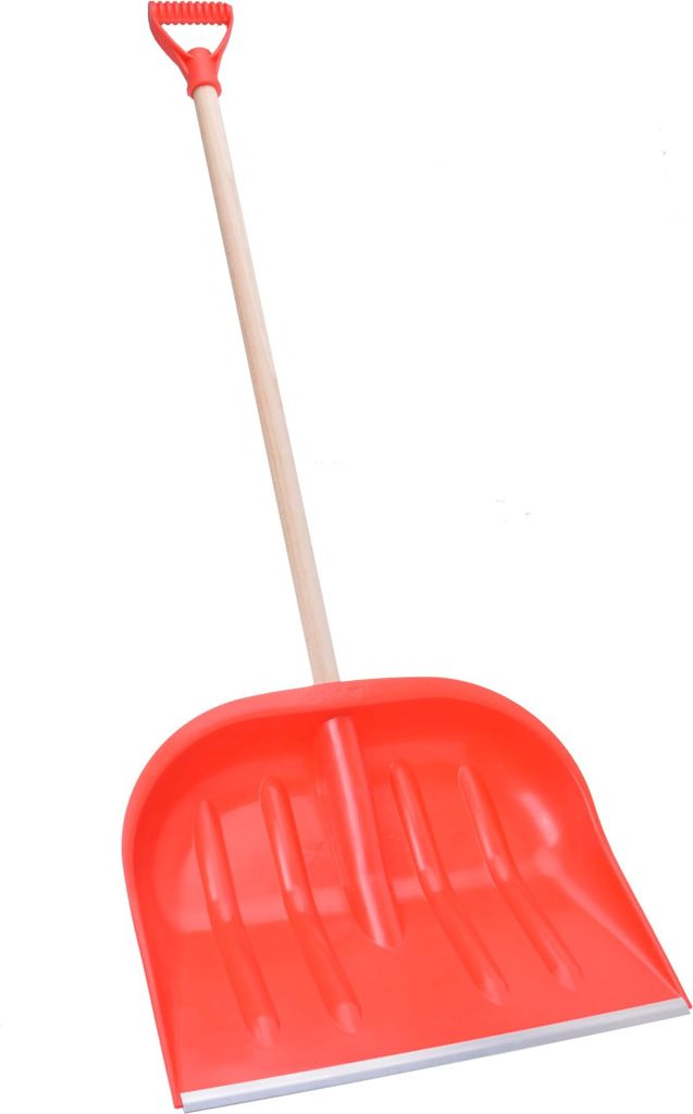 Aqbau Schneeschaufel Schneeräumer Schneeschieber Schneeschippe 47 x 40 cm mit Metallbeschlag Steil 100cm Solid (Rot)