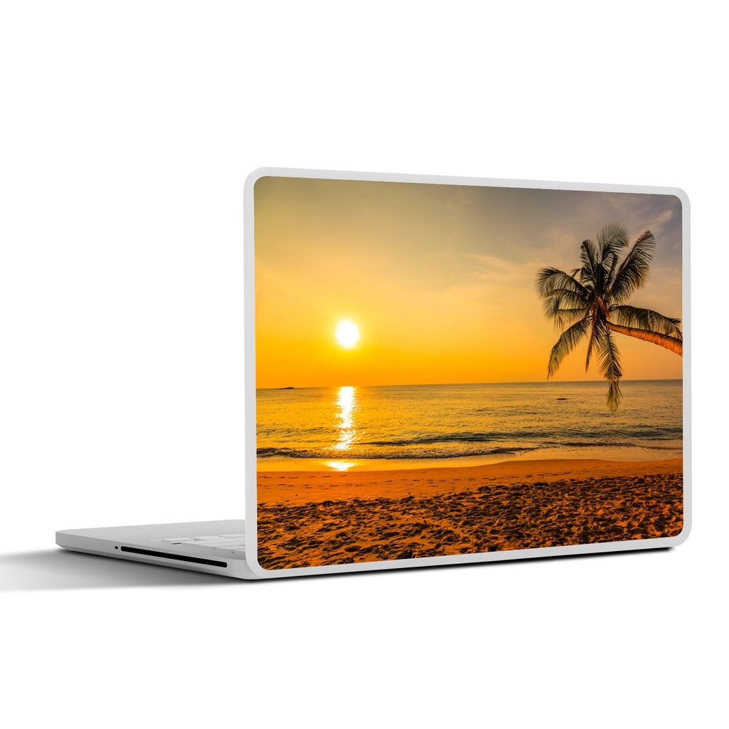 MuchoWow Laptop Aufkleber Sticker Cover Palme - Strand - Sonnenuntergang - Meer 31x22.5 cm - Laptop-Deko