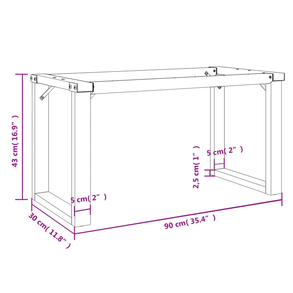 Tavolino gambe O-frame 90x30x43 cm acciaio - 8