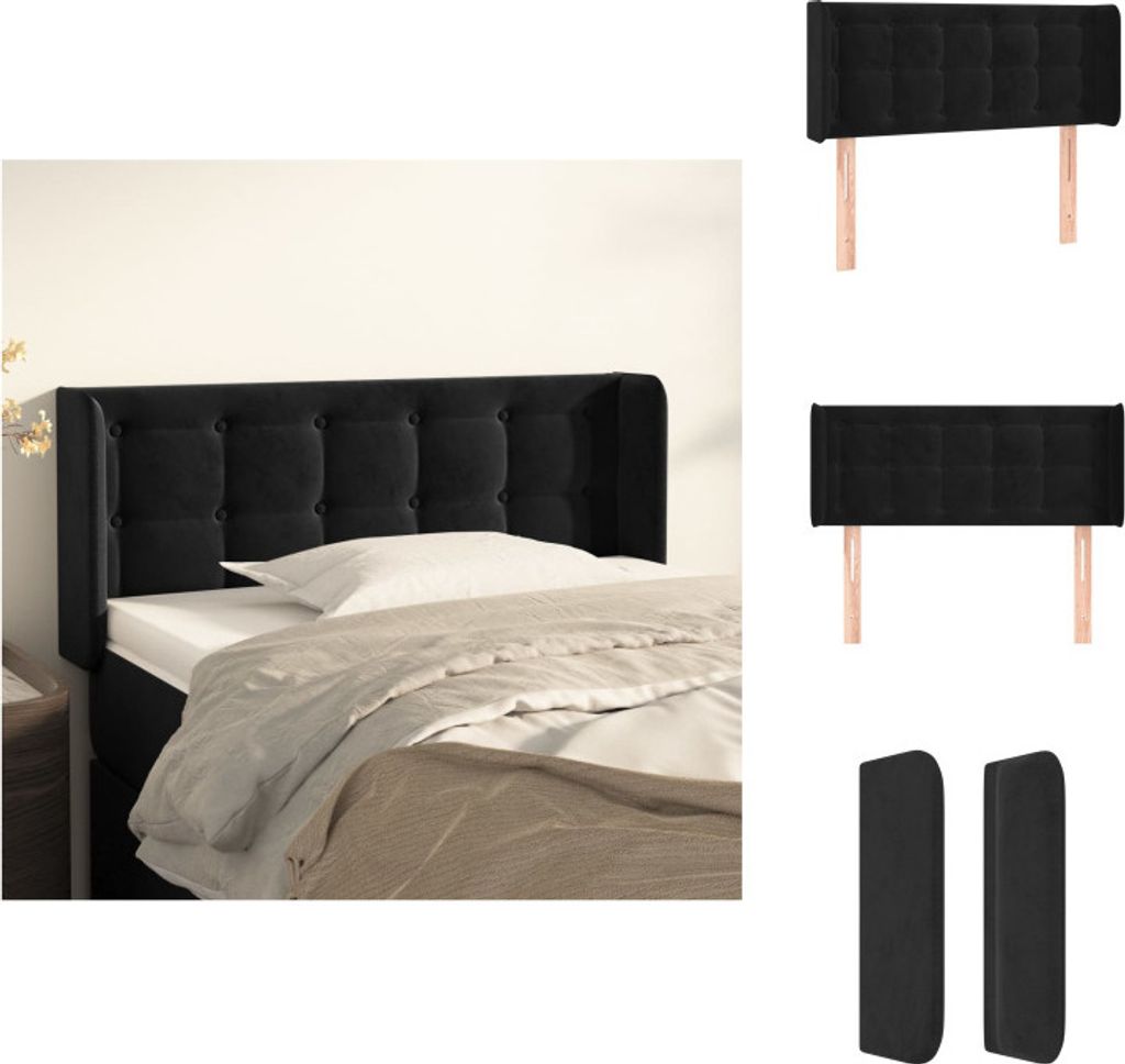 vidaXL Kopfteil mit Ohren Schwarz 93x16x78/88 cm Samt - Kopf- & Fußenden